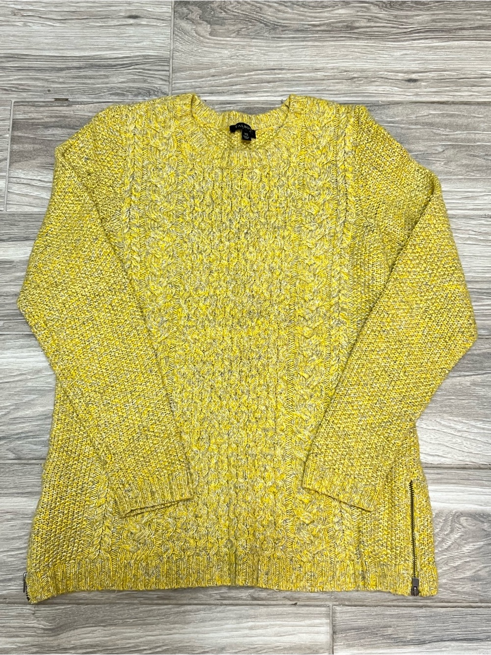 Talbots Yellow and gray Cable Knit Crewneck Sweater